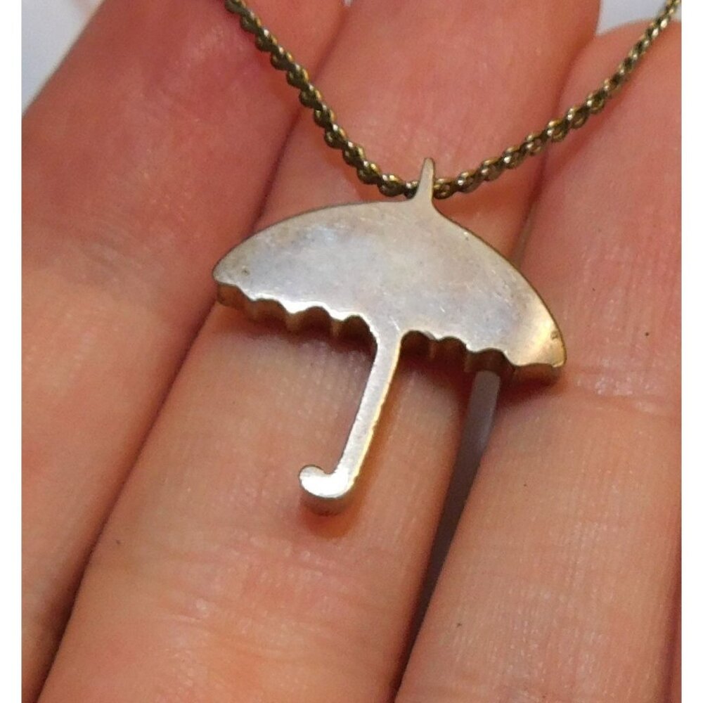 Quirky Umbrella Pendant Silver Tone Necklace